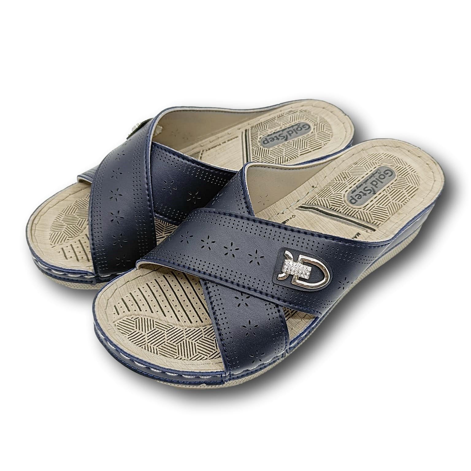 golden step zenske natikace navy plava prednji pogled